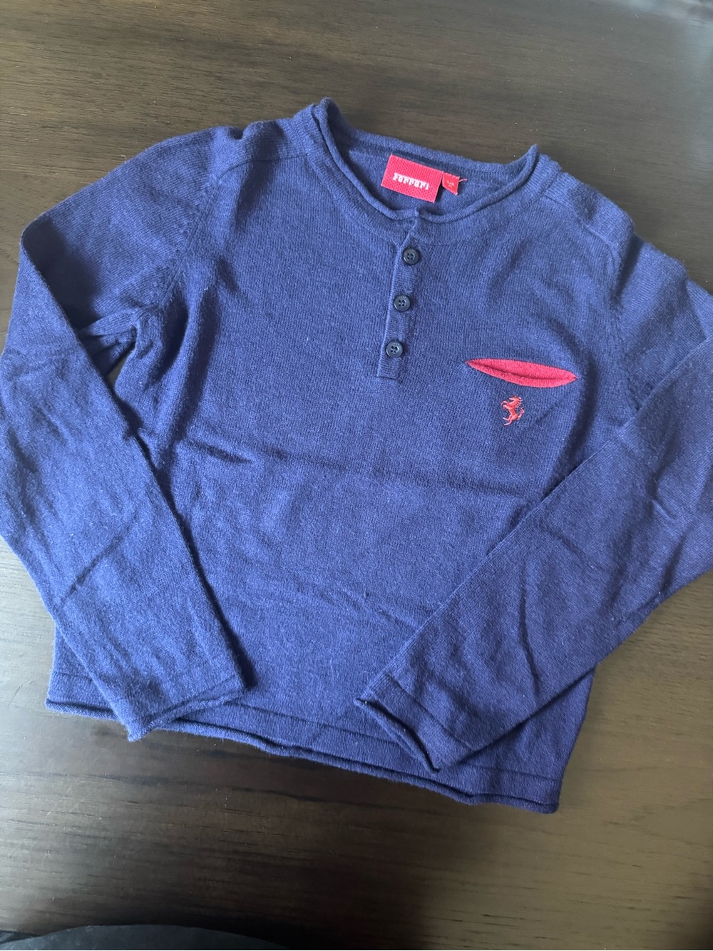 Ferrari Kids Boys Navy Long Sleeve Henley Shirt Red Logo Size 3/4Y Old Money
